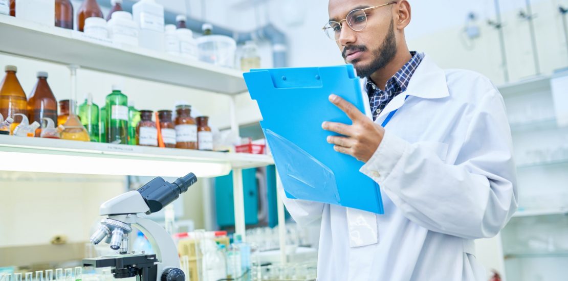 Pharmacy lab tech working in the laboratory