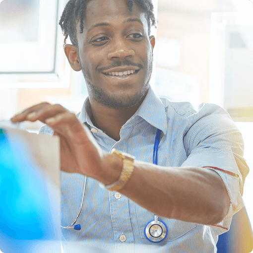 Healthcare administration worker filing documents