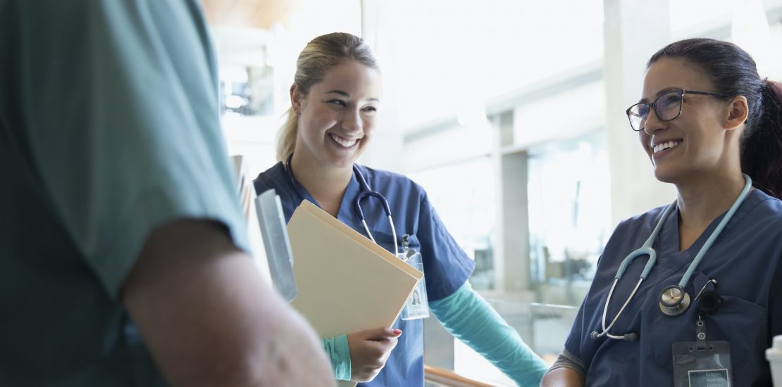 Nurses talking in a hospital